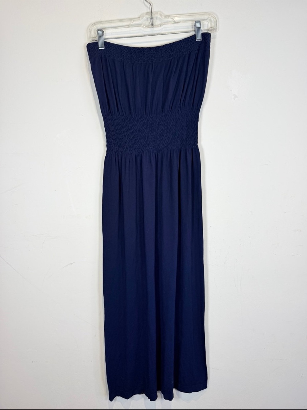 Lark + Grey Strapless Navy Smocked Waist Maxi Dress, Size S/M